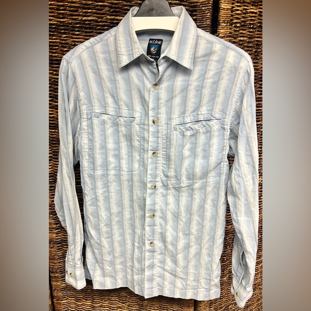 Kuhl Blue and White Striped Shirt, Men’s‎ Small
